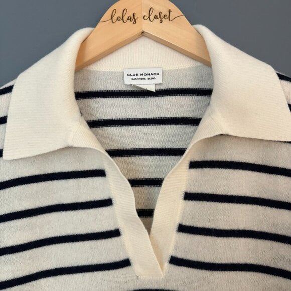 CLUB MONACO CASHMERE BLEND JOHNNY COLLAR BLUE STRIPED SWEATER SIZE M - Picture 5 of 12
